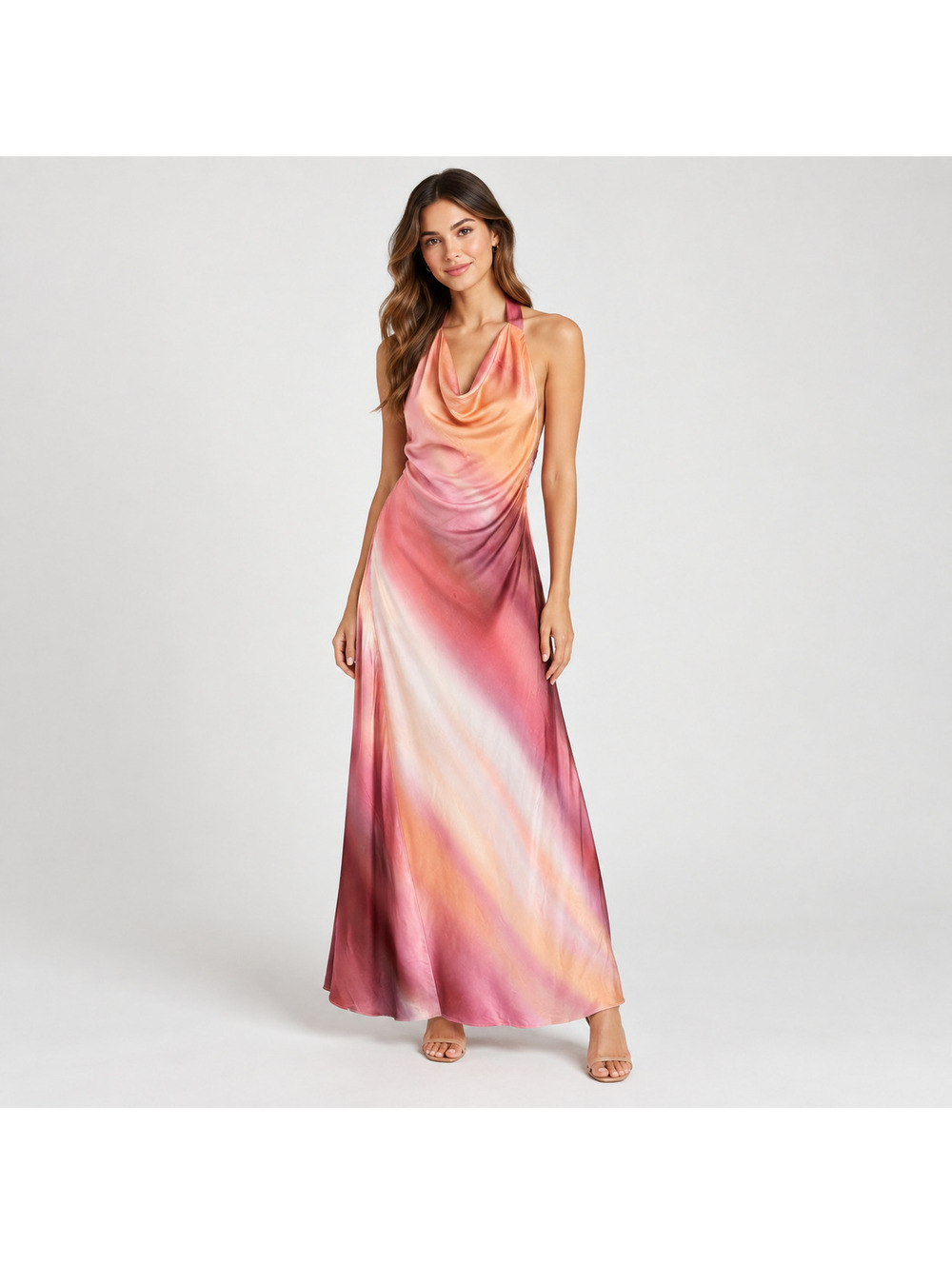Ever New Soraya Ombre Satin Backless Maxi Dress Pink Orange Size 4 NWT